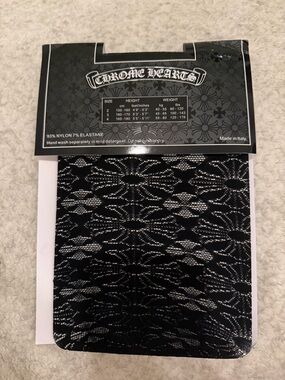 Chrome Hearts Black and Silver Lace Pattern Tights